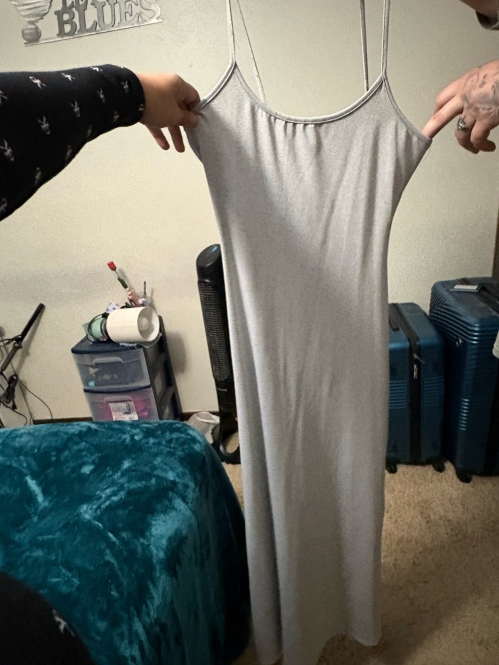 Minimal Spaghetti-Strap Slip Dress in Light Gray